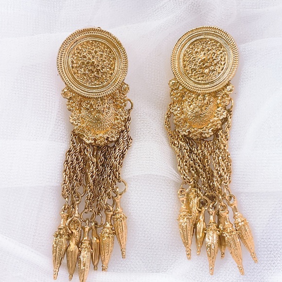 Zara Gold Greek Chain Dangle Earrings - Picture 2 of 6